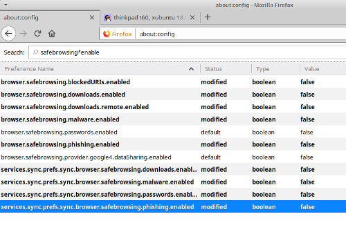 disable firefox safebrowsing